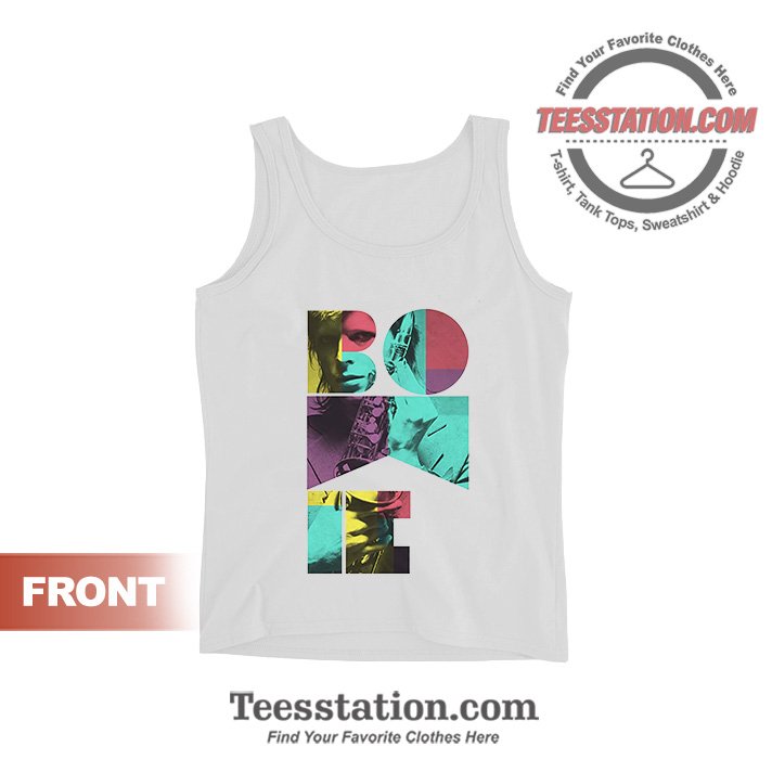 David Bowie Mens White Short Sleeve Colour Saxophone Tank Tops David Bowie Mens White Short Sleeve Colour Saxophone Tank Tops
