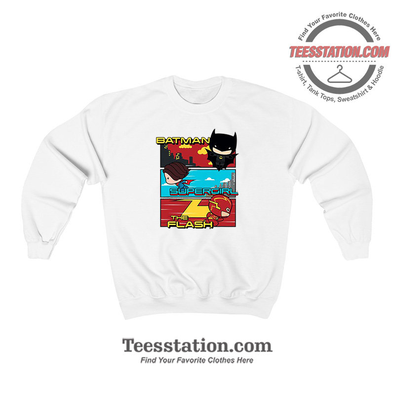 Justice League Chibi Trio Superhero Funny Sweatshirt Justice League Chibi Trio Superhero Funny Sweatshirt